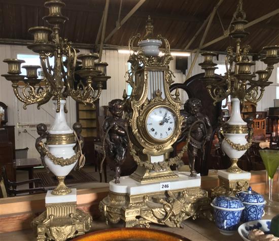 Large Putti & Ormalu clock garniture